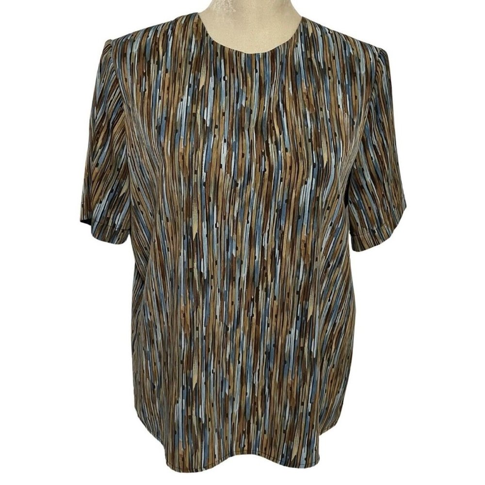Vintage Michele Michelle Green Brown Blue Retro Abstract Shirt Size Large Top.